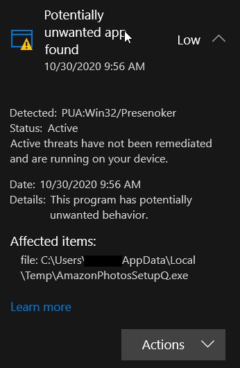 AmazonPhotosSetupQ.exe Infected with PUA:Win32/Presenoker b833772b-1bd4-452f-b36a-c932d27b969c?upload=true.jpg