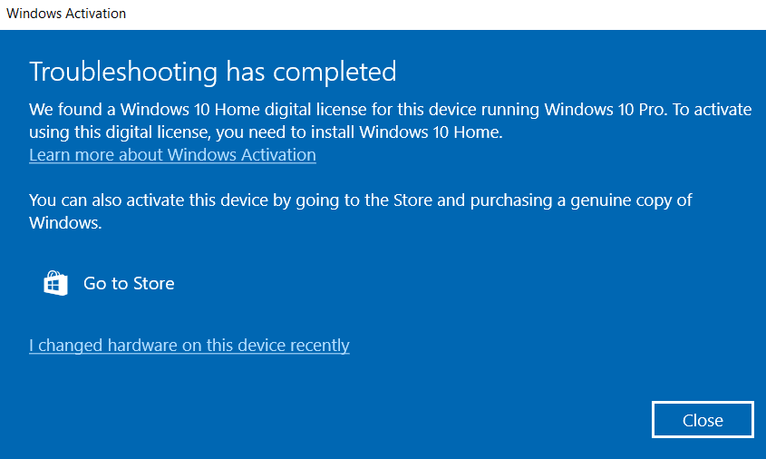 windows 10 pro key wont activate
