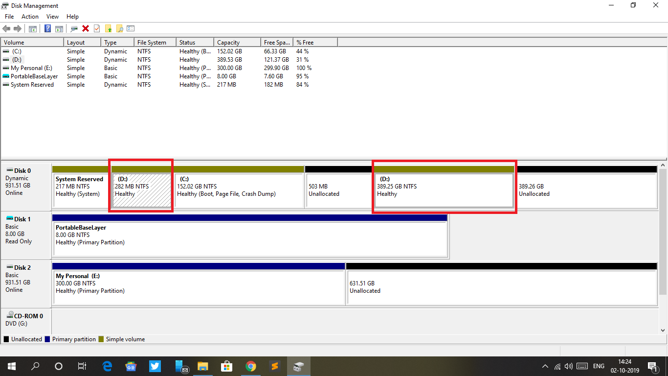 One volume shows two time in disk management, how can I merge it without loosing data? b97375f0-ad03-45ed-9b19-c7c26f88b0dd?upload=true.png