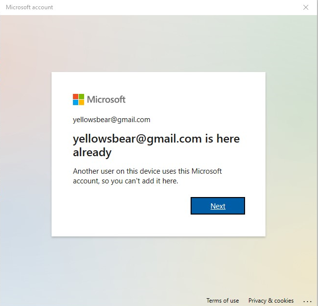 Local account won't go to Microsoft account. ba7b1d6f-50bd-4b5c-9104-2bd725a3f102?upload=true.png
