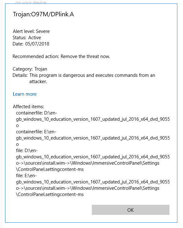 Windows Defender won't suggest actions for malware it found bb90ddb7-deb9-461c-a95f-ce9a12655894?upload=true.png