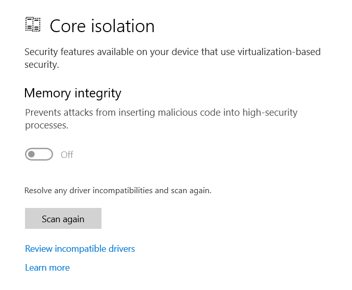 Drivers and Core Isolation Memory Integrity Issues blocking Windows 10 security features. bbffd238-77ac-42fe-be6a-c7a50a118392?upload=true.png