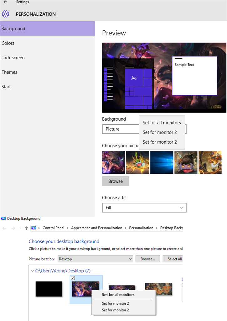 How do I set a different wallpaper for each monitor? It always applies to both monitors. My... bc7251be-91b0-4d7e-985b-e4203416f006.png