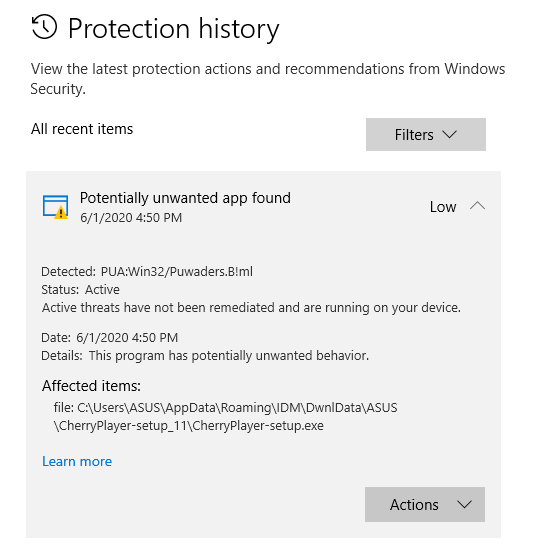 Windows Defender/Security can't remove PUA:Win32/Puwaders.B!ml bd496dbb-d105-4a65-bb5a-e21bc90cc017?upload=true.png