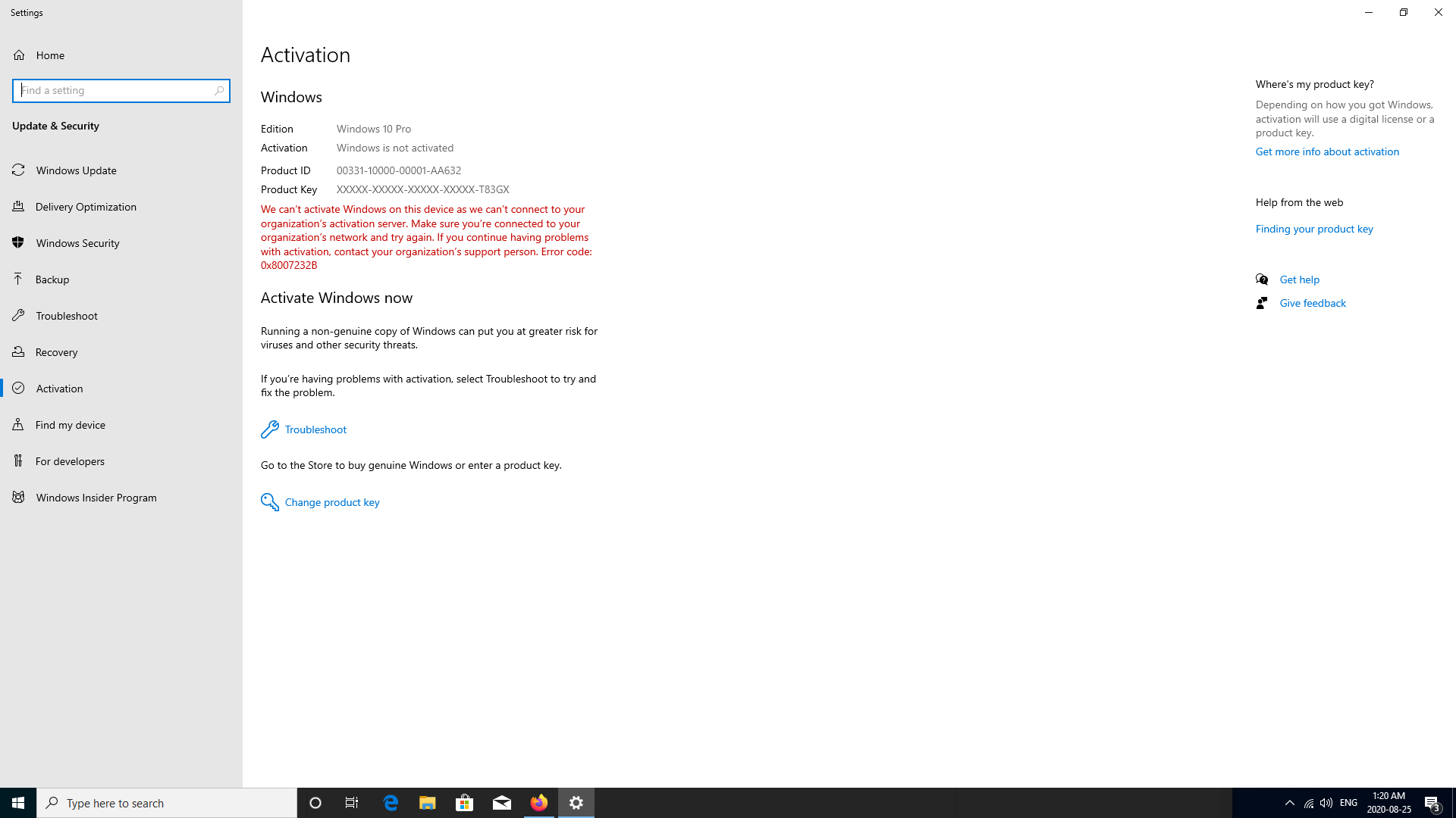 cant activate windows as we cannot connect to your orginizations server befeefef-0209-452d-8077-fdb4418ea64e?upload=true.png