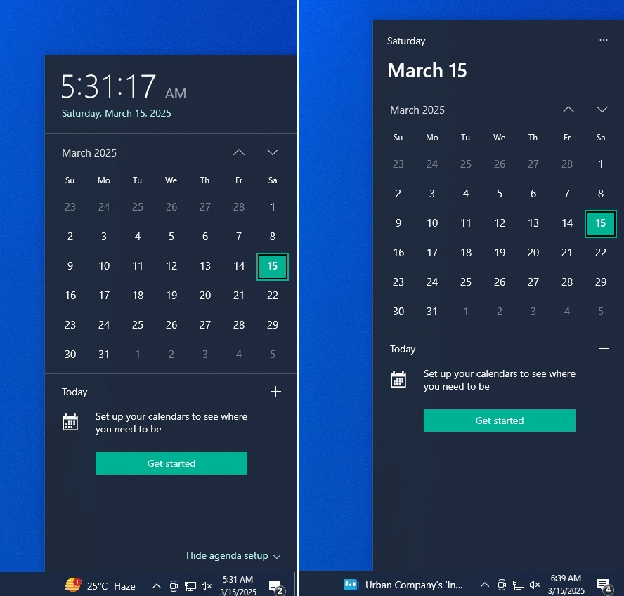 Windows 10’s “update” turns off seconds on the taskbar’s Calendar flyout Before-and-after-Calendar-flyout-on-Windows-10.jpg