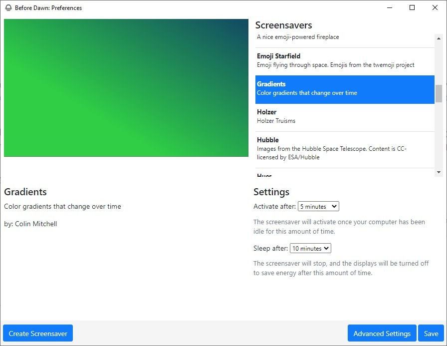 Before Dawn is a cross platform program that has many cool screensavers Before-Dawn-gradient.jpg