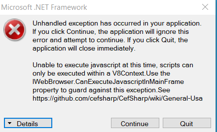 Microsoft .NET Framework Unhandled excception has Occurred, Unable to execute Javascript at... bf5331e2-7cea-4175-888f-cd39016b23e4?upload=true.png