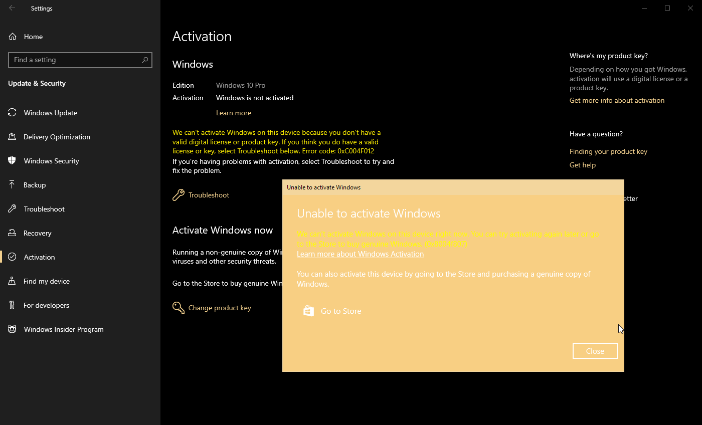 Errors 0xC004F012 & 0x8004f807 Can't activate windows after refreshing the install. bfeec12b-dc91-47a7-9a10-ccc496c0c7fc?upload=true.png