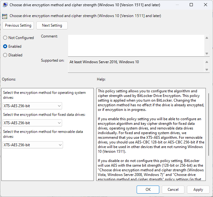 Enable 256-bit Bitlocker encryption on Windows 11 to boost security bitlocker-drive-encryption-256-bit.png