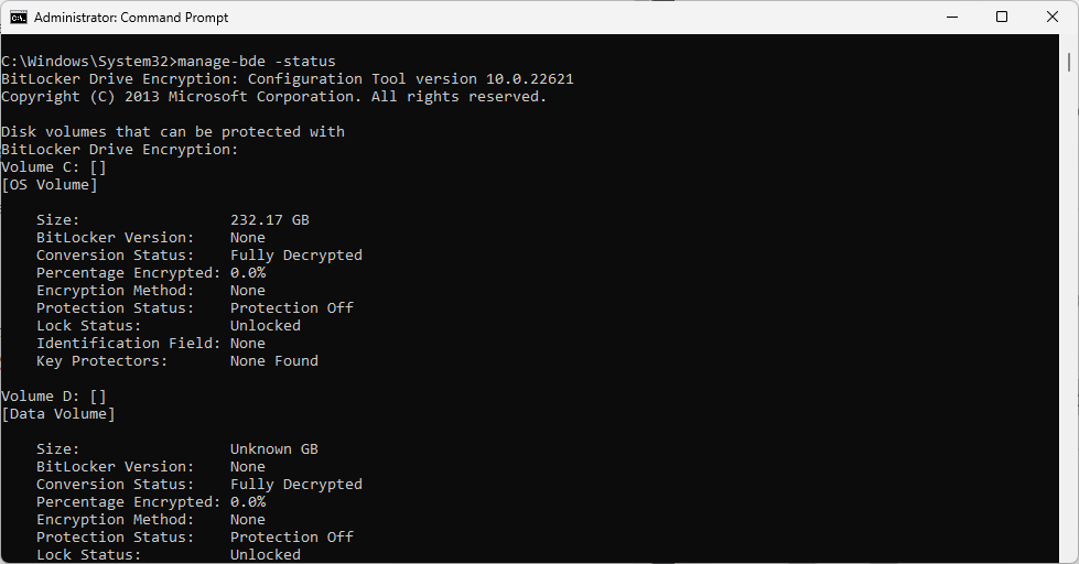 How to block Windows 11 from encrypting drives during installation bitlocker-status.png