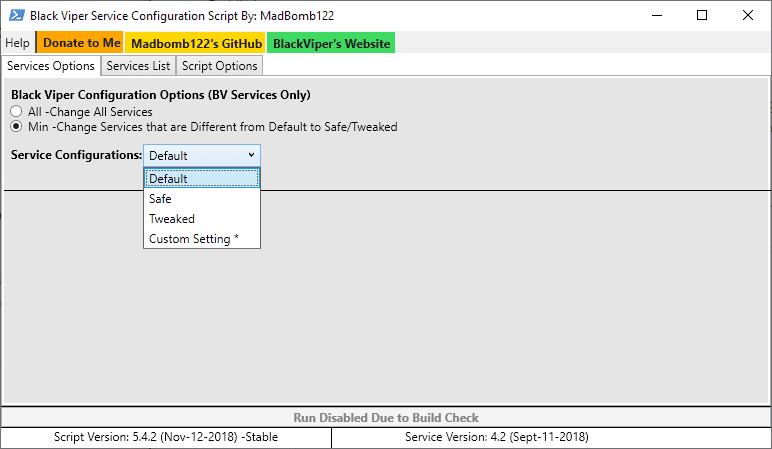 BlackViperScript: make bulk changes to the Windows 10 Service configuration black-viper-service-configuration.png