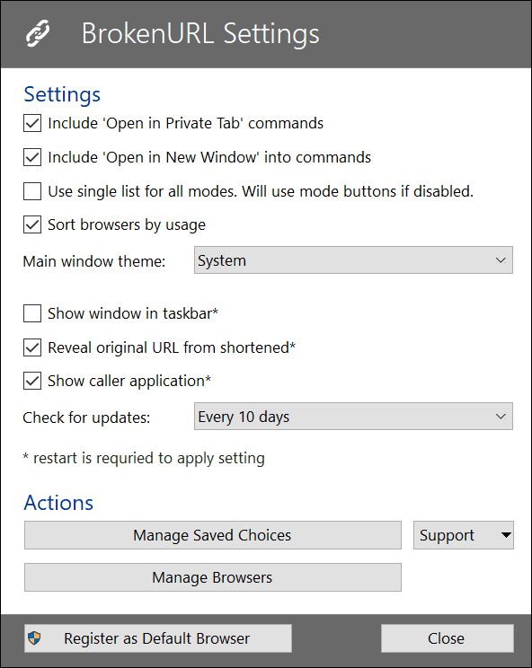 BrokenURL prevents URLs being opened in the default browser automatically brokenurl-settings.png