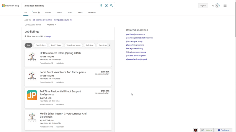 What is New in Web Experiences with Microsoft Edge for January 2021 browsing-bing-jobs-search-results-and-more-listings.gif