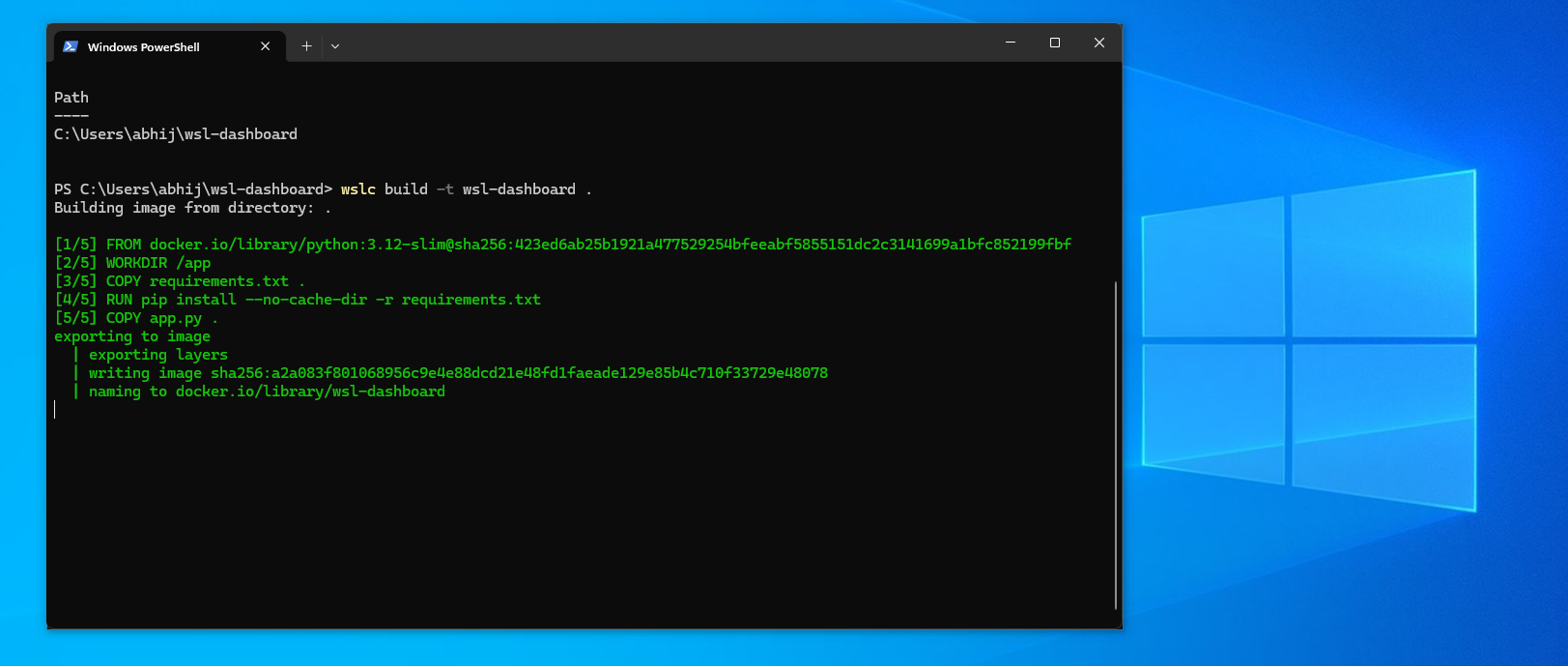 Windows 10 is still getting Windows 11 features, but it’s only for developers Building-the-dashboard-image-with-wslc-build.png