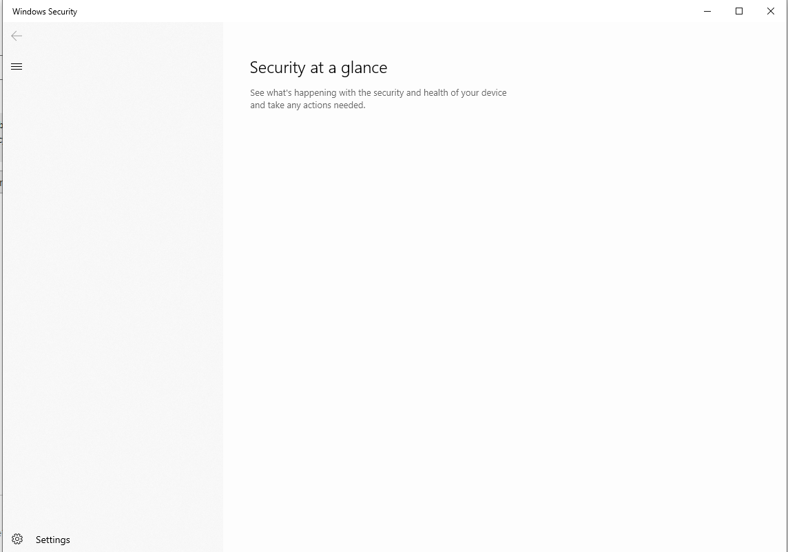 Empty Windows Defender Security At a Glance Menu c0102af8-886b-410f-be6c-ab5c171435a2?upload=true.png