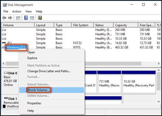 Unable to assign unallocated space to any of the partition or to create a new volume from... c04789571.jpg
