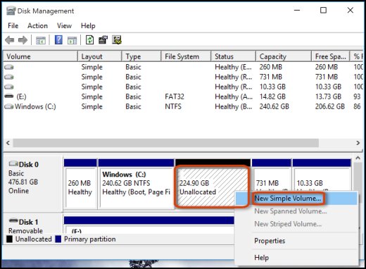Unable to assign unallocated space to any of the partition or to create a new volume from... c04789574.jpg