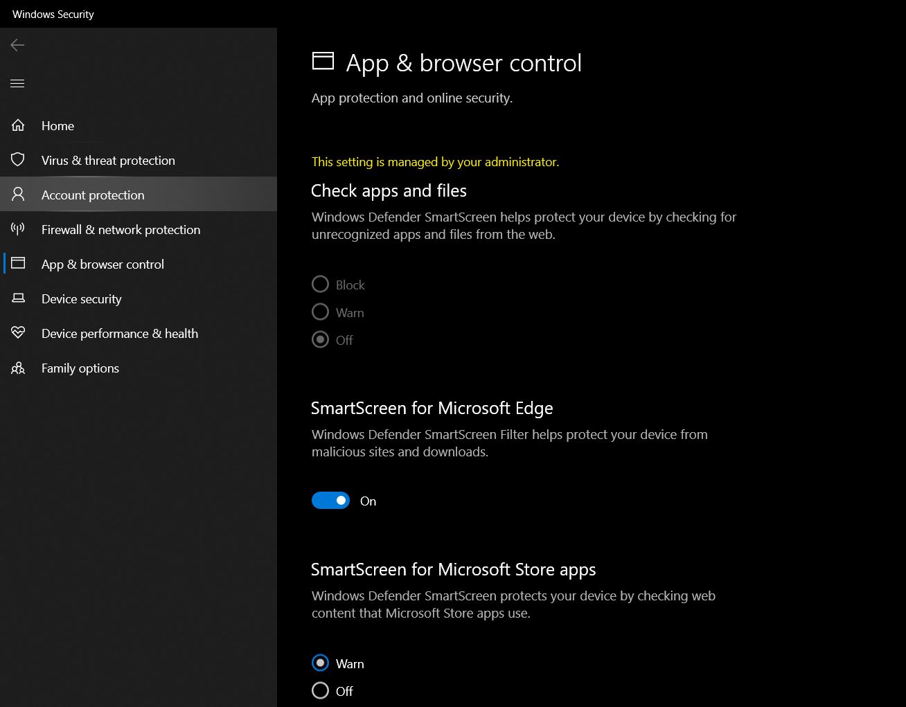 "This setting is managed by your administrator." doesn't let me change 'Check apps and... c0696305-fc12-48c2-93fc-de2f41399dbe?upload=true.jpg