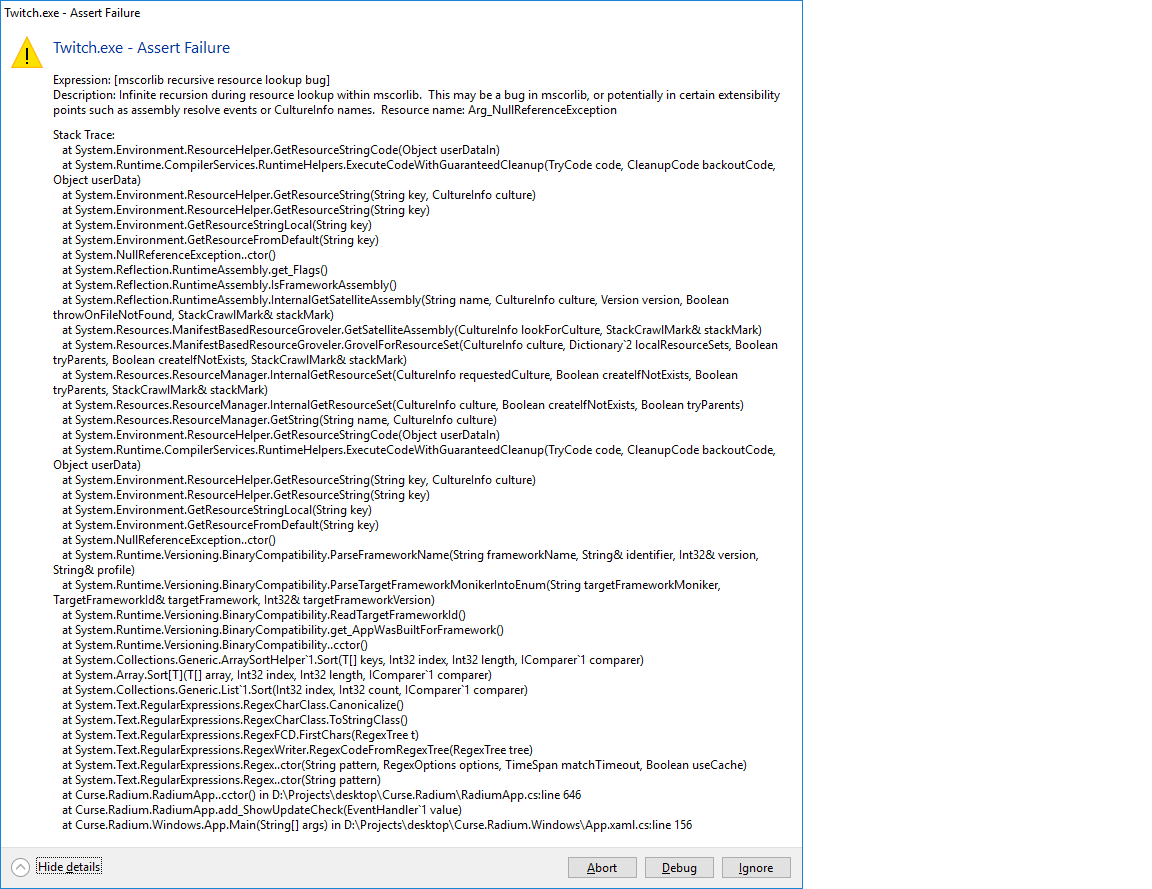 Desktop Applications - Assert Failure - mscorlib recurive resource lookup bug c0e4e1c8-f83e-40bc-9795-75fb0163d70f?upload=true.png