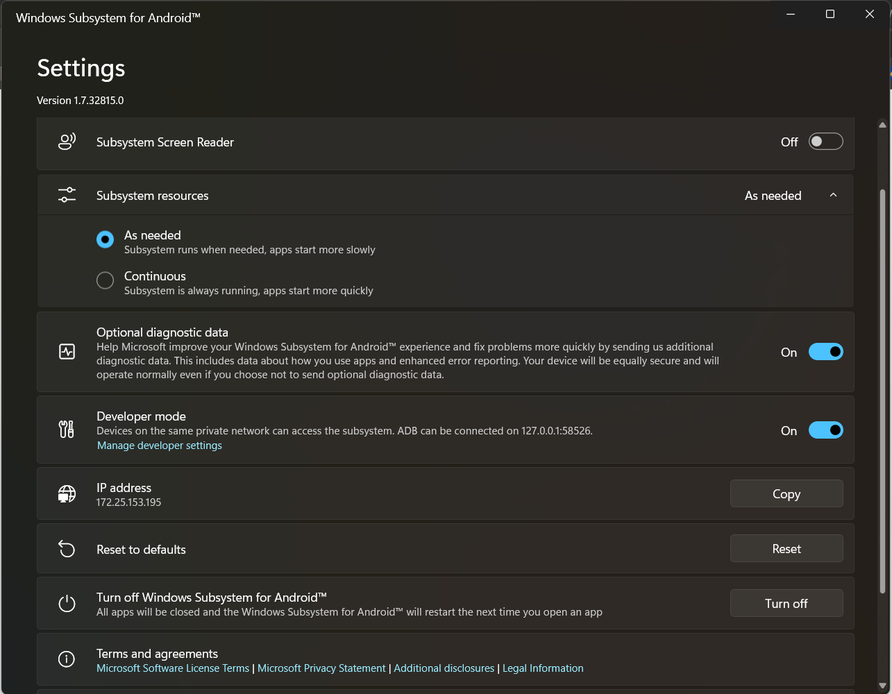 How to check android version of Windows Subsystem for Android? c0f09507-6047-4741-ab7e-d3f9166d91f2?upload=true.png