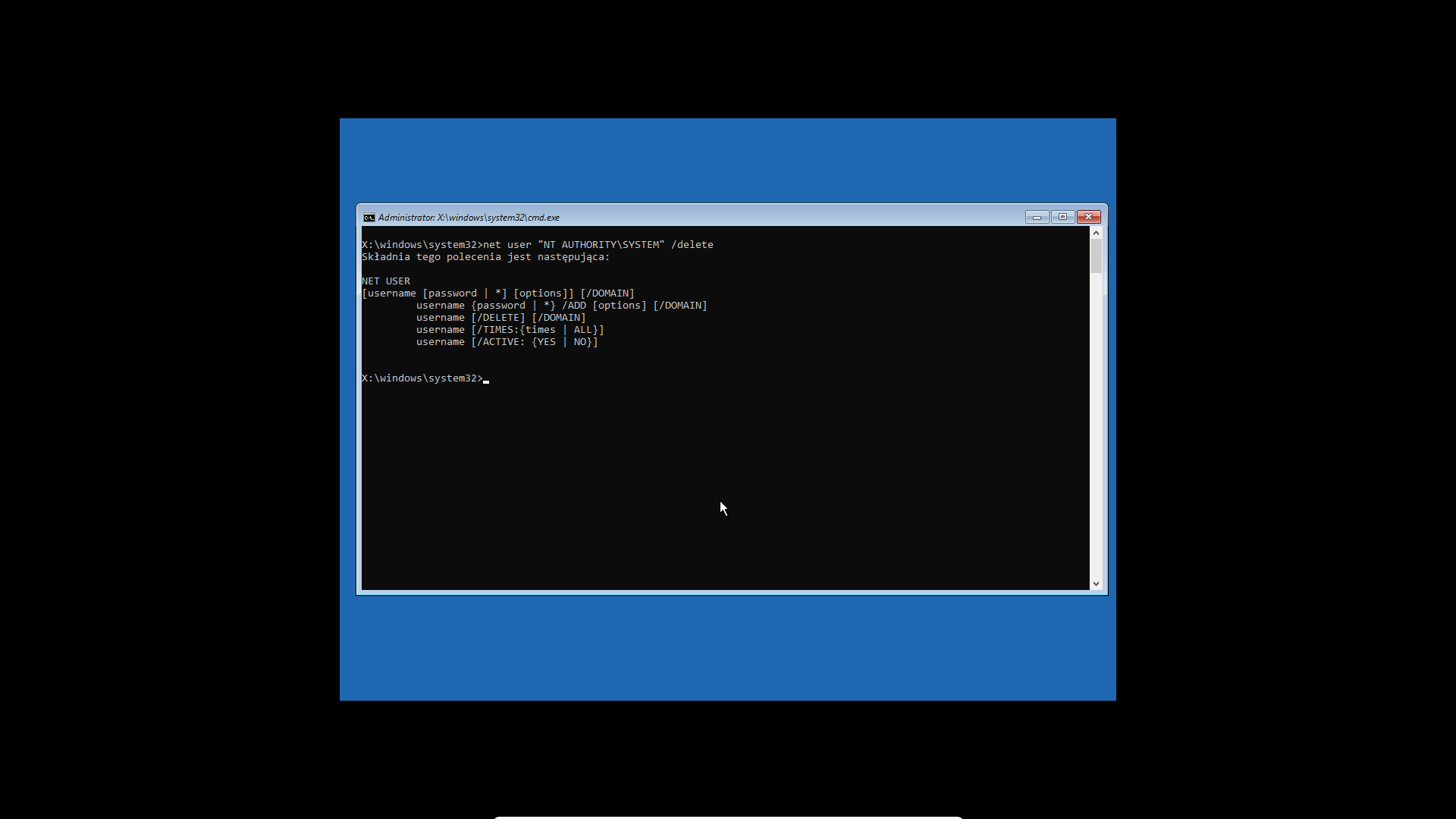 Wrong syntax in net user /delete c1107edc-1666-493f-8ee4-ec73b4eeede6?upload=true.png