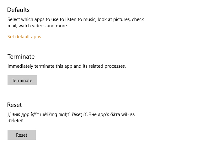 Strange Characters showing under Reset in Settings > Apps & features > Advanced Options for... c273903d-5af1-4985-a53c-72eadf5cb964?upload=true.jpg