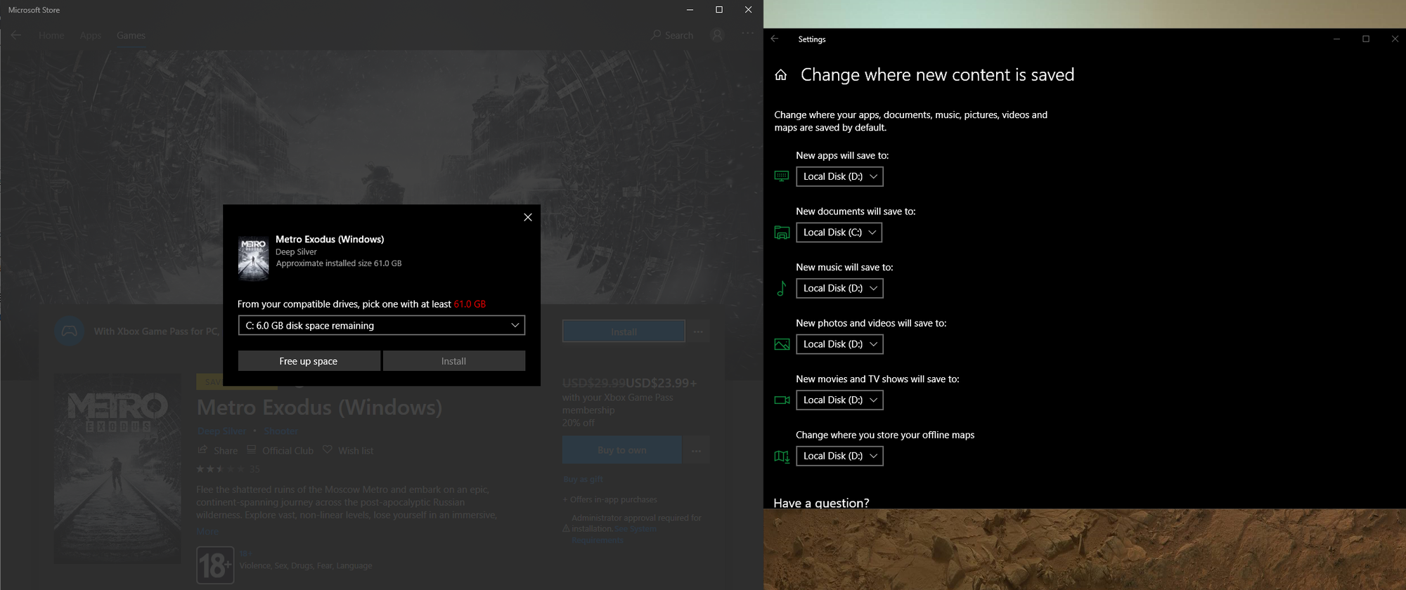 Can't change my game's installation folder on Microsoft Store, despite "New apps will save... c319f0c9-01a4-4342-8e24-a23573919847?upload=true.png