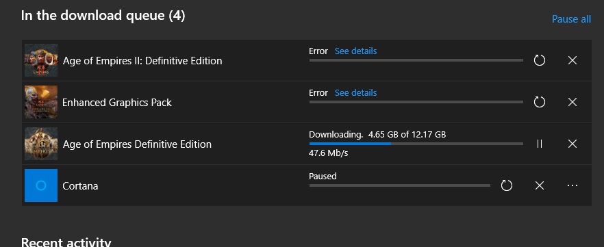 Can't install Age of Empires 2: Definitive Edition on PC, Windows 10, through the Store it... c35937c1-24e4-4d3c-85d7-0e1acd44189a?upload=true.jpg