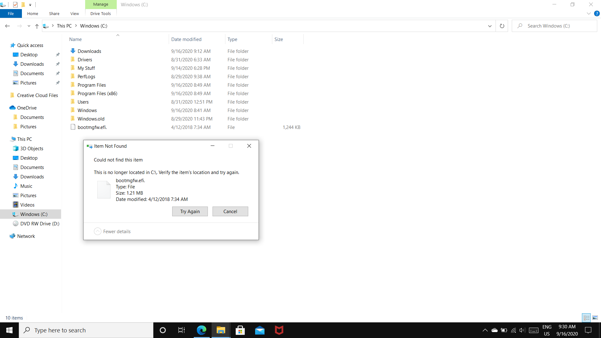 This is no longer located in C:\ Verify the item's location and try again. c402724b-f078-4f13-8cb6-c6f6e5f28f08?upload=true.png
