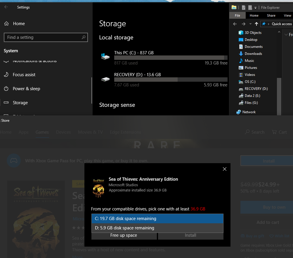 Settings / Storage and Microsoft store don't see other internal drives but file explorer does. c4238faa-afdc-4bc6-b590-64c0bd29b040?upload=true.png