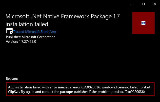 Errors 0x8007232B license and 0xc0020036 showing when downloading microsoft store appx c4d55967-2f9b-48ce-8b58-810fa3f37425?upload=true.png