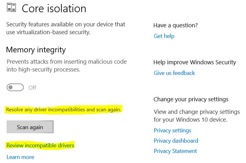 Is Memory Integrity in Core Isolation important to run if "incompatible drivers" prevent that? c5639dcd-92db-4be0-867e-bf0a820eec02?upload=true.jpg