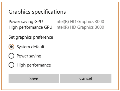 Only power saving GPU available in Windows 10 Graphics Settings c6203750-1211-4c04-8a11-f1fe47217b8a?upload=true.png