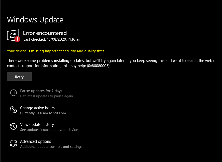 Windows Update: Error Code: 0x80080005 c6b8b115-b2b4-4462-90b8-3af428c19ac2?upload=true.png