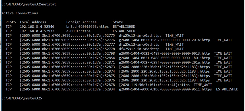 Foreign address after running netstat -f c6c2a2c9-3597-4967-a343-84eb3948d443.png