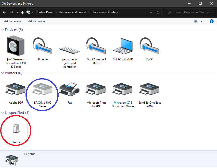 Printer classified as "Unspecified" and displayed as "Device" c73837e5-14bb-4392-bed4-31ed2c4f80f3?upload=true.png