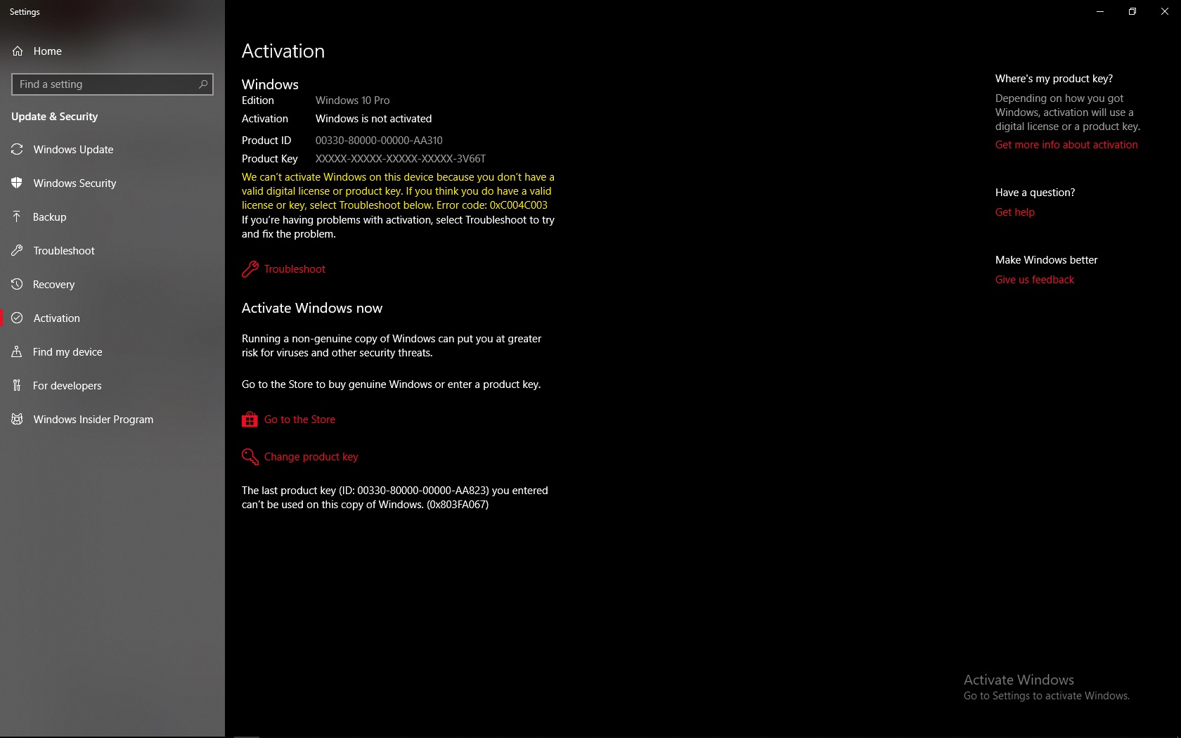 I have a problem with windows 10 activation (0x803fa067) c9013d73-d909-4aca-b50c-07bfade95e09?upload=true.jpg