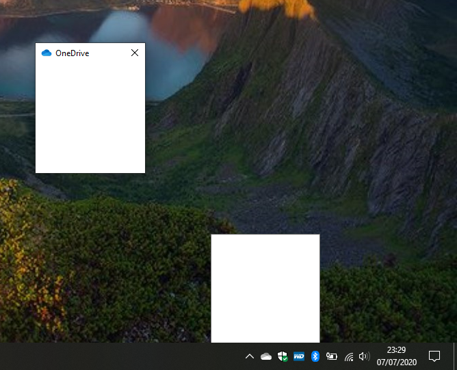 White box appears right above OneDrive icon in taskbar after left clicking on it. c95f6409-be95-460c-b060-4e78b60900fb?upload=true.png