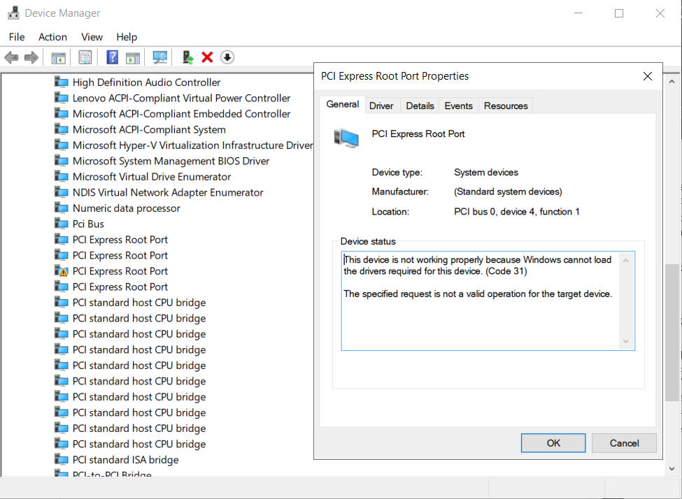PCI Express Root Port error "The specified request is not a valid operation for the target... c9d18fda-d906-4e0f-976d-67a699f9a53f?upload=true.png