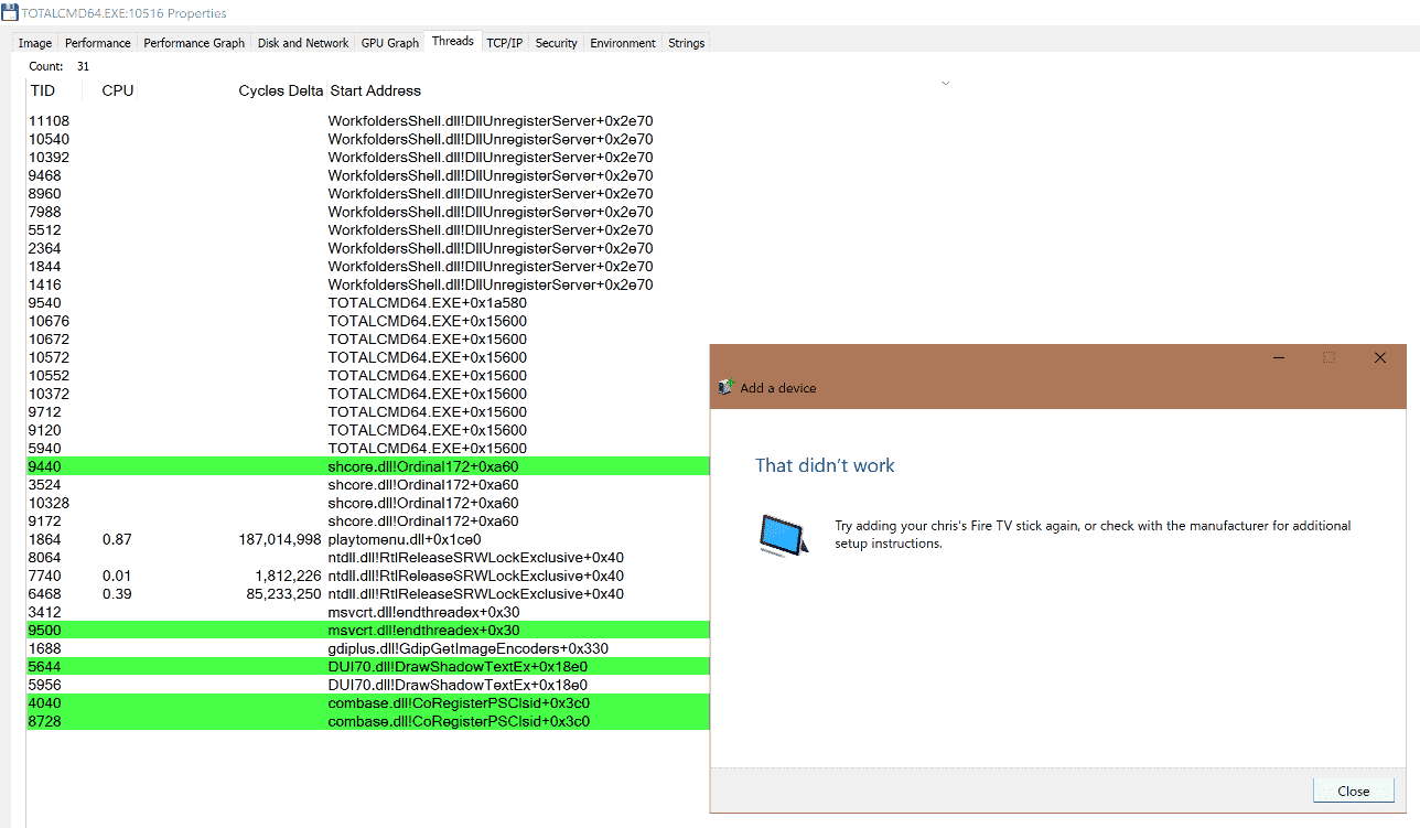 Any ideas why 'Add a device' dialog will not [Cancel] or [Close]? c9ee7964-f774-43bf-a546-3ad740d4f349?upload=true.png