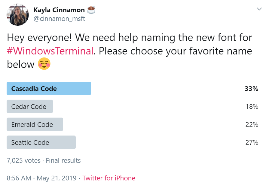 Customize the Windows Terminal with WSL2, Cascadia Code, Powerline, Nerd Fonts, Oh My Posh... cascadia-code-twitter-poll.png