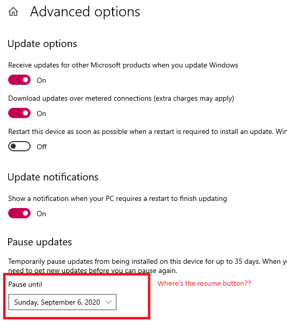 How do I turn Windows 10 'Pause Updates' off? #2 cb24c547-fcf4-40bd-83b3-3daed891ce51?upload=true.png
