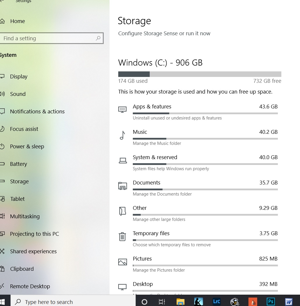 C Drive says -906GB available but usage bar says 174 GB used and 732 GB free space cbf79d13-4807-46f4-9691-212a940c7997?upload=true.jpg
