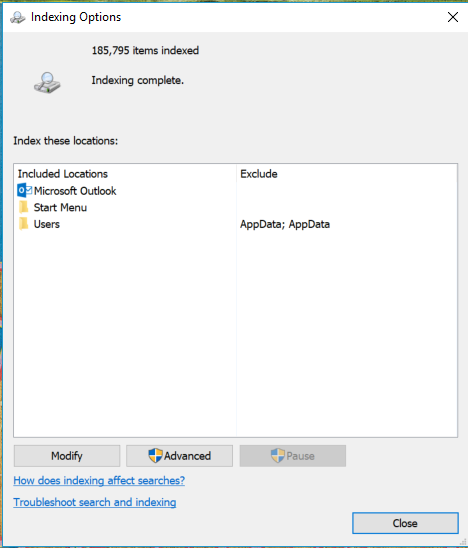 Win 10 won't stop searching K: drive, which is a Casper backup drive of C: drive. cc06730d-43f3-4740-8aa3-074c576107ee?upload=true.png