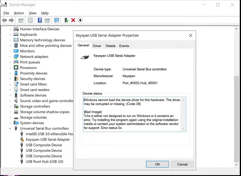 Updated to Win10 version 1909 - now USB serial converter does not function cc7684b7-c106-4455-9948-c326da76c044?upload=true.jpg