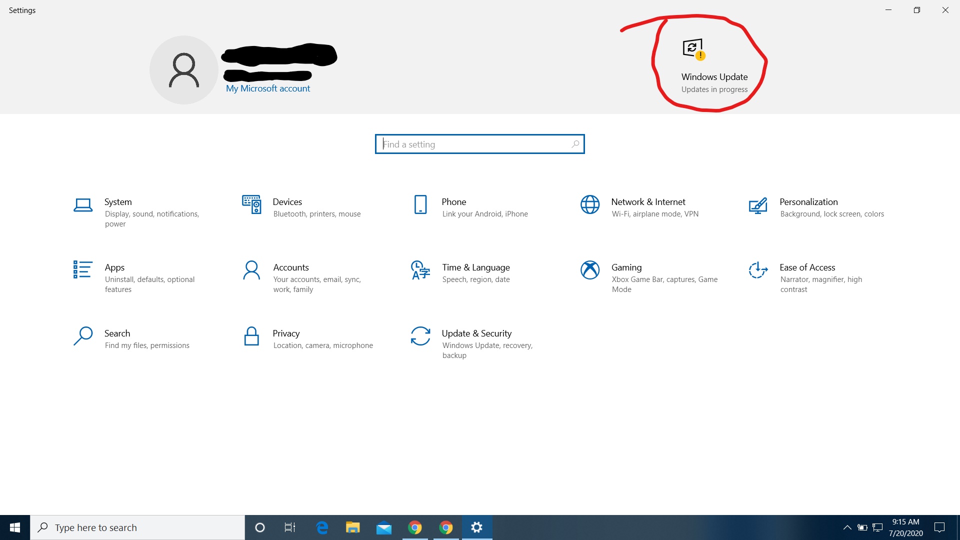 Windows Update up to date but on settings,yellow exclamation icon which says "Updates in... cca51b11-3ff5-4260-acdc-dae5de421372?upload=true.jpg