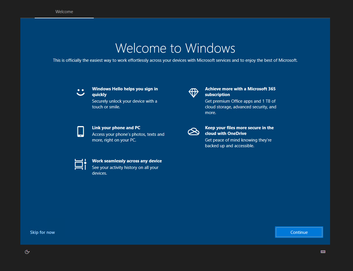 "Welcome to Windows" screen will show up even when welcome experience and tips are unchecked ccaa5e3d-0999-45f4-8192-480bbf4ddf34?upload=true.png