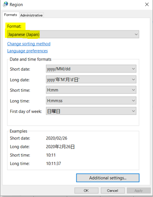 Please give me the options of "Format" in "Clock and Region" cd555bef-7d3f-45e8-bf37-68a06a9d698c?upload=true.png