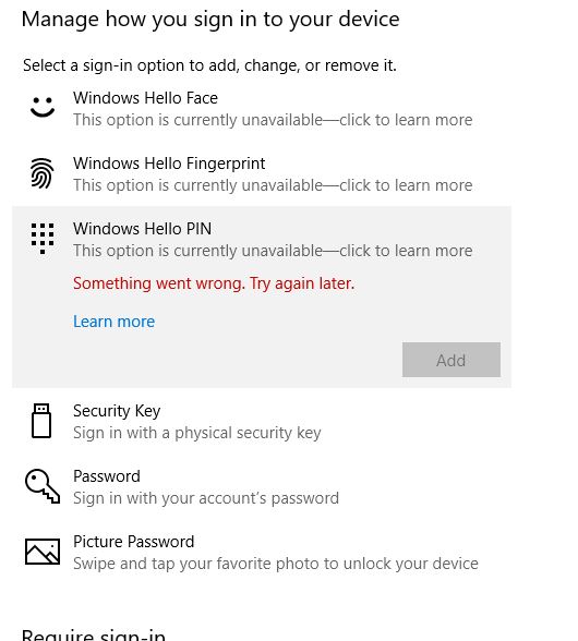 After update to 1903 Windows Hello no longer available on Domain connected PC's... cd69cf24-7e58-4e64-82cb-2871cd5c75b5?upload=true.jpg